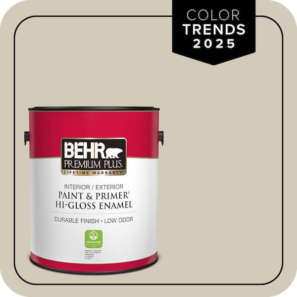 BEHR PREMIUM PLUS 1 gal. Designer Collection #DC-010 Even Better Beige Hi-Gloss Enamel Interior/Exterior Paint & Primer (2)