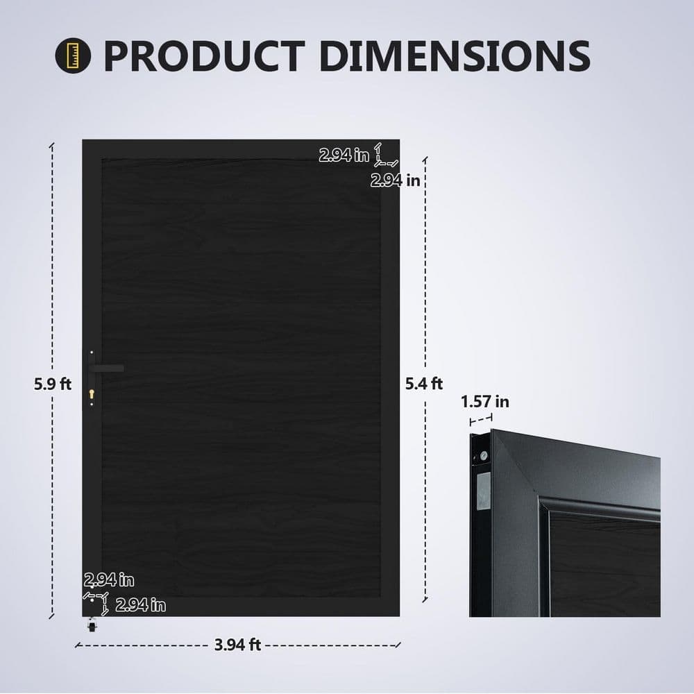 mondaria New Version Privacy 4 ft. W x 6 ft. H Aluminum Frame Fence Gate Black Composite Panel with Security Lock System (3)