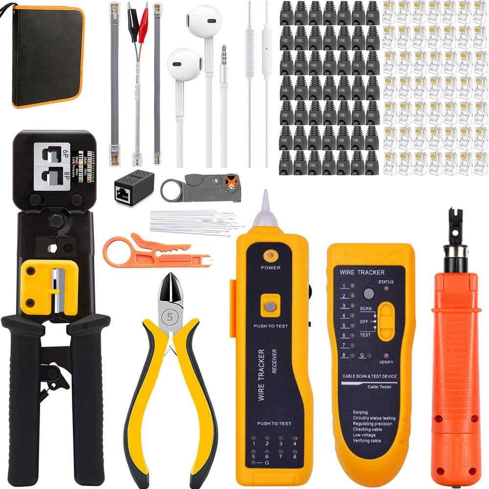 YICHUHAOXI 104-Piece Professional Network Repair Tool Kit Crimping Set with Tester Stripper Punch Down Cutter LAN Ethernet (1)