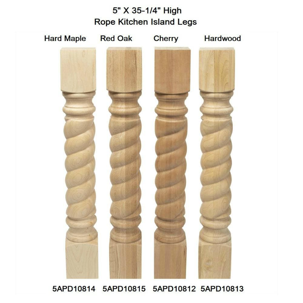 American Pro Decor 35.25 in. x 5 in. Unfinished Solid North American Hard Maple Rope Kitchen Island Leg (4-Pack) (2)