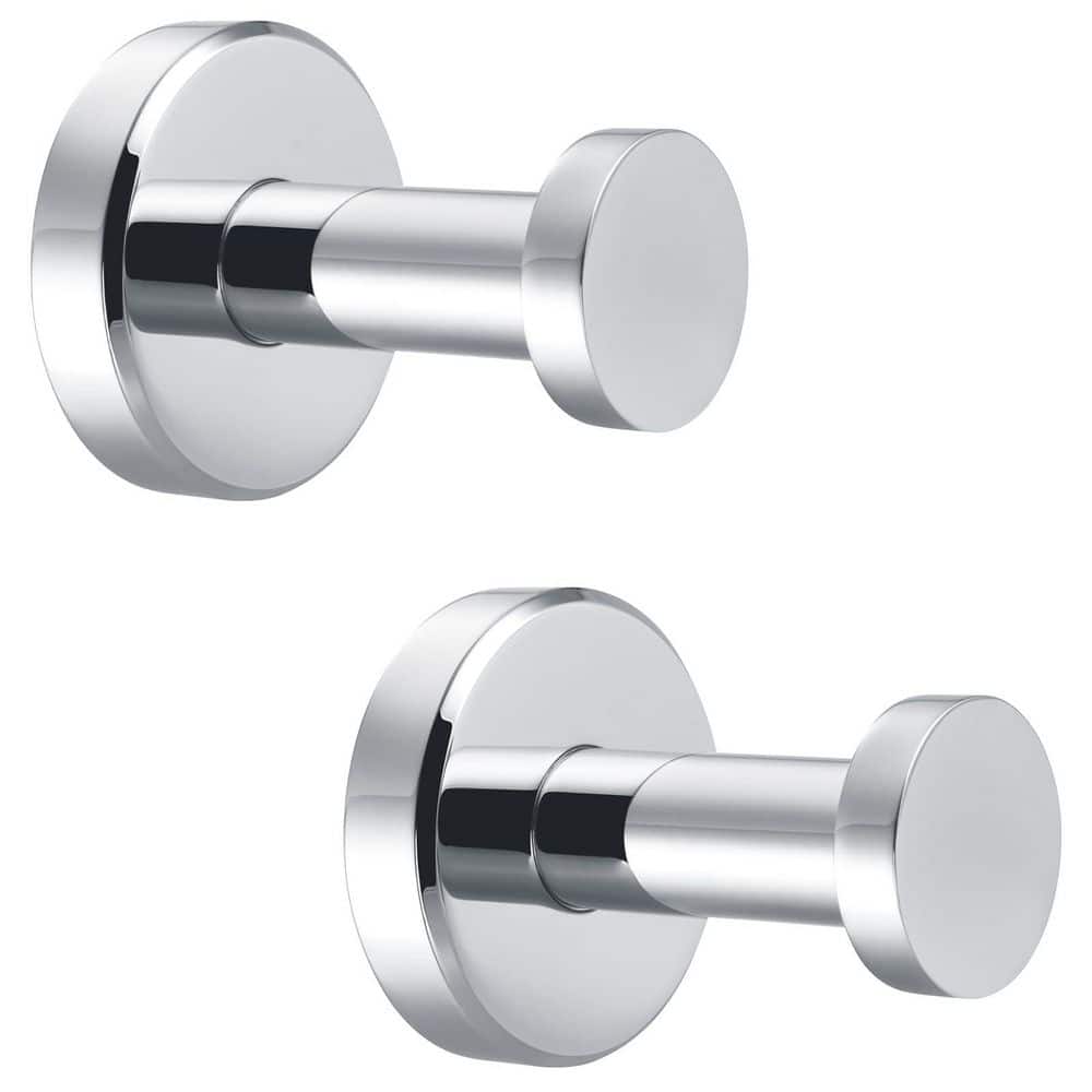 KHKFY J-Hook Polished Chrome Round Robe and Towel Hooks, 304 Stainless Steel Wall Mounted Hangers, 2-Pack (1)