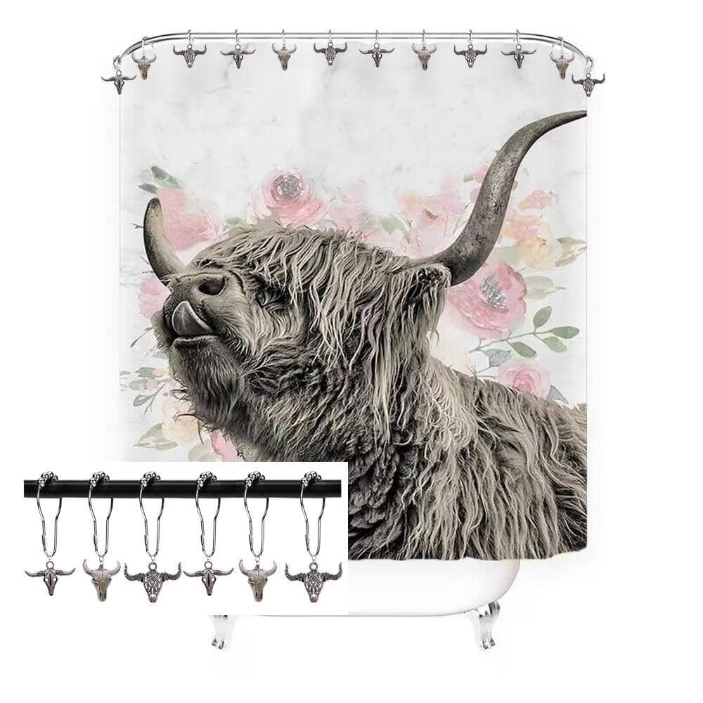 Unbranded 12 Piece Cow Skull Shower Curtain Ring Set Rustproof Stainless Steel Western Wildlife Farmhouse Bathroom (2)