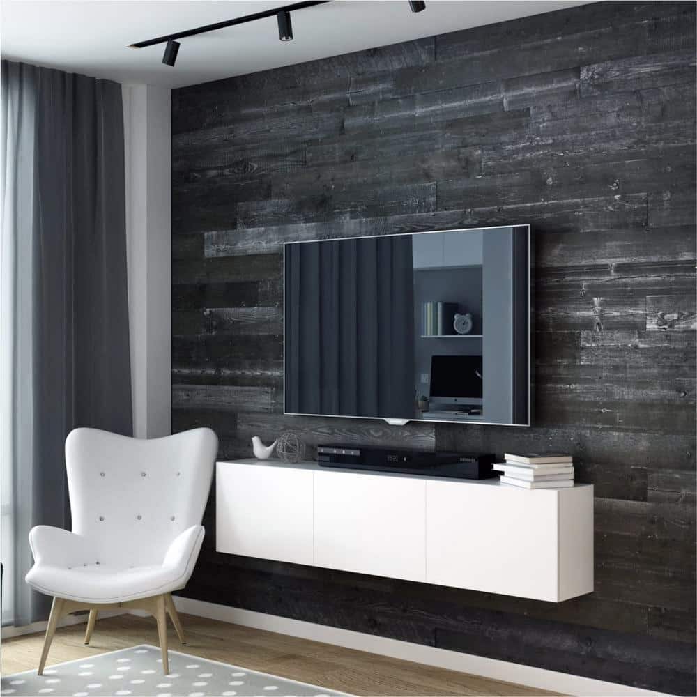 Afoxsos Natural 1/4 in T x 4 in. W x 2 ft. L Shiplap Pine Weathered Reclaimed Barn Wood Boards Planks in Black 12-Pack (2)