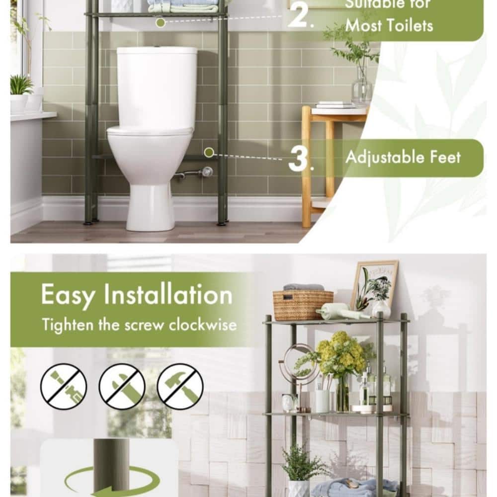 Whatseaso 25 in. W x 70 in. H x 10 in. D Green Over The Toilet Storage with 3 Shelves (2)