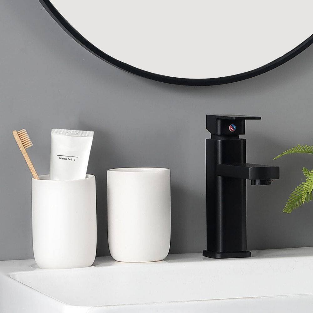 Wudkey 2 Pack White Ceramic Toothbrush & Tumbler Cup Set Reusable Bathroom Countertop Toothpaste Mouthwash Holder Organizer (3)