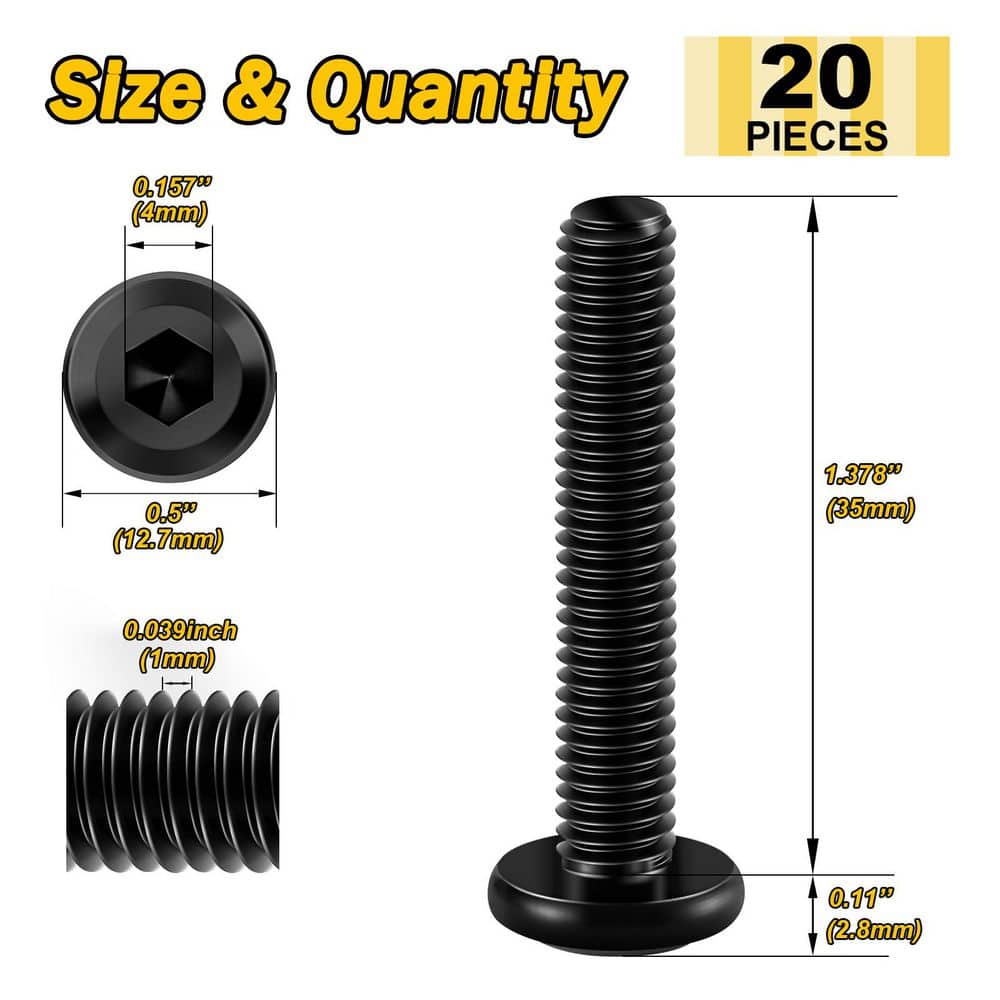 MYWISH M6 x 35 mm Black Oxide Stainless Steel Hex Socket Cap Head Socket Head Cap Screws (20-Pack) (3)