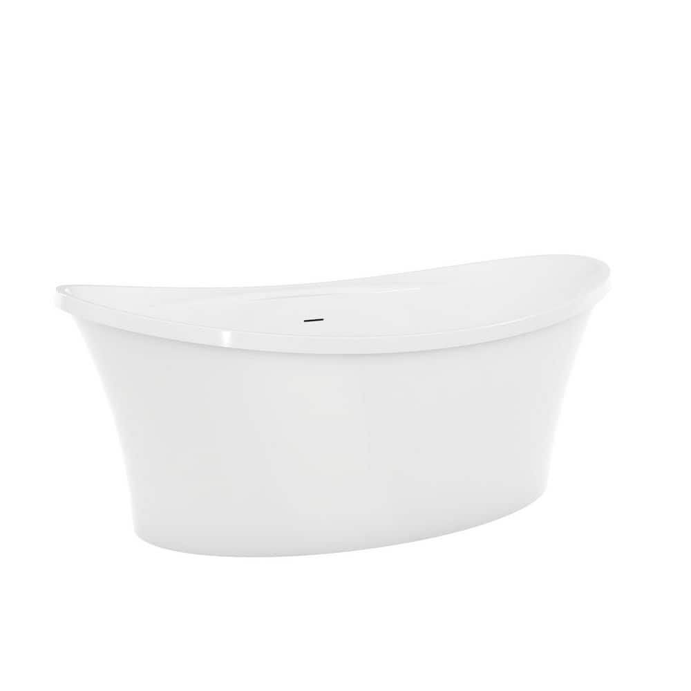 DreamLine Continuum 66 in. L x 36 in. W Acrylic Double Slipper Freestanding Soaking Bathtub with Center Drain in Polished Brass (2)