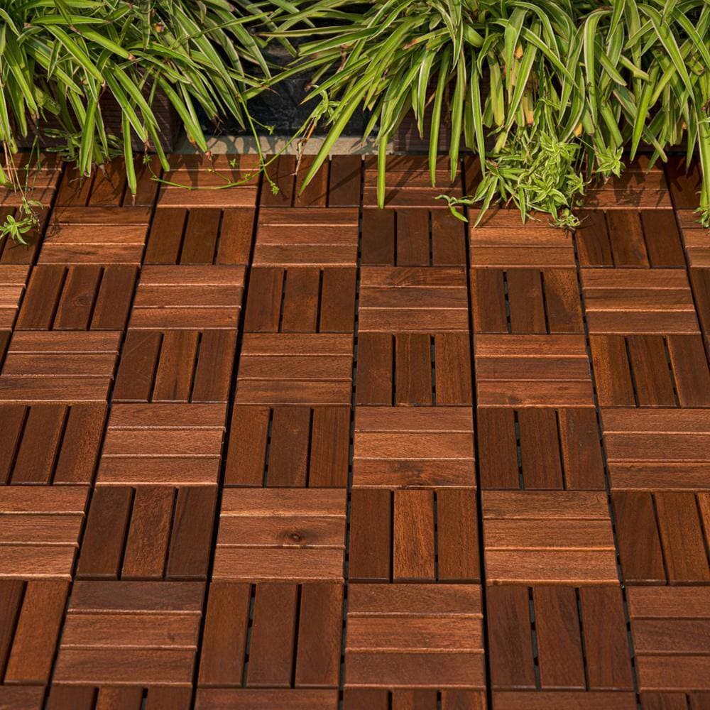 Tidoin Outdoor 1 ft. x 1 ft. Acacia Wood Deck Tile in Brown (30 Per Box) (3)