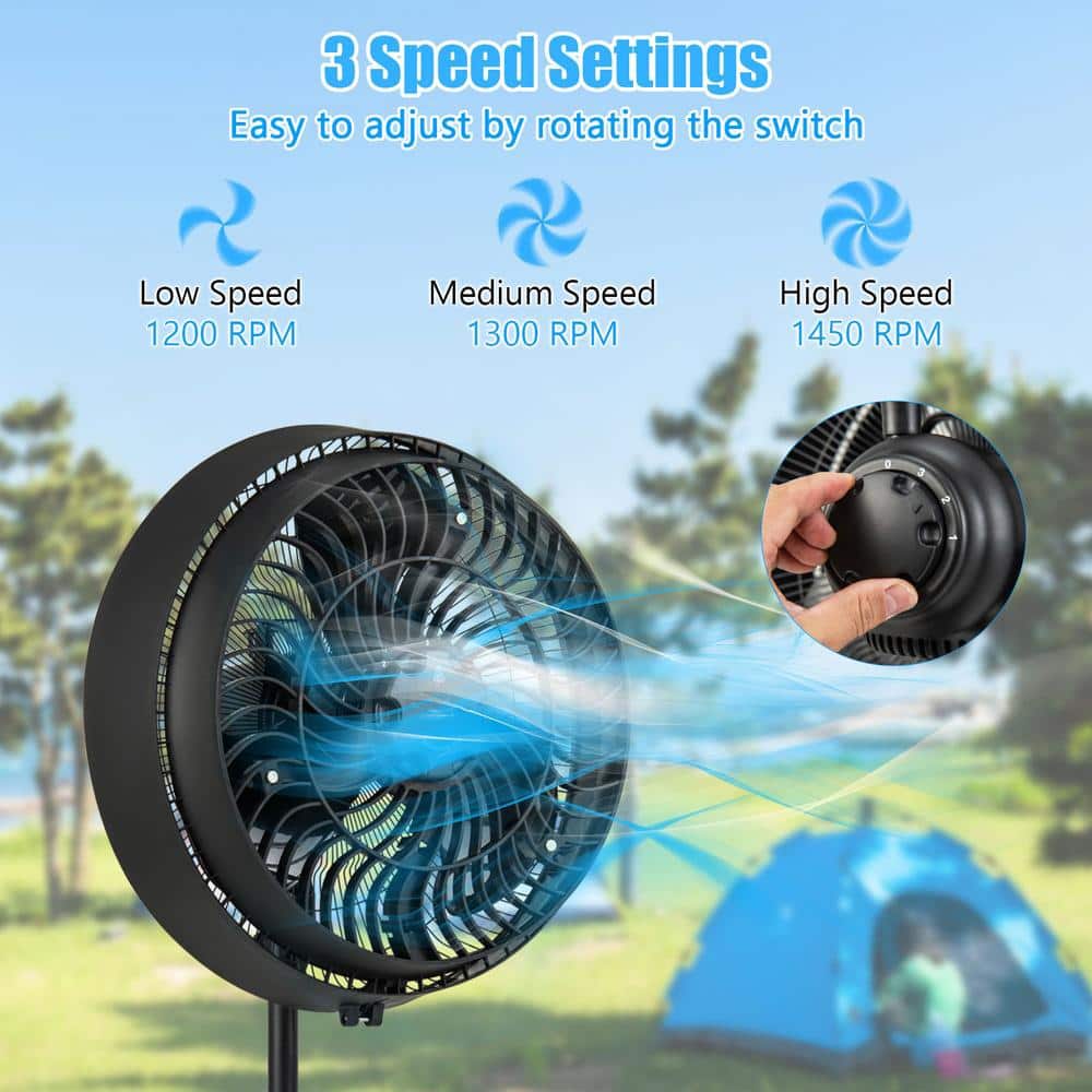 Hongge 16 Inch Outdoor Misting Fan Oscillating Pedestal Fan with 3 Mist Levels-Black (3)