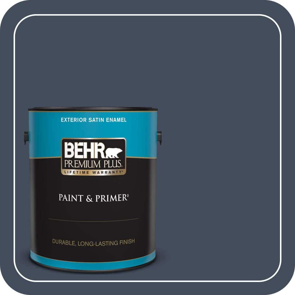 BEHR PREMIUM PLUS 1 gal. #S520-7 Night Flight Satin Enamel Exterior Paint & Primer