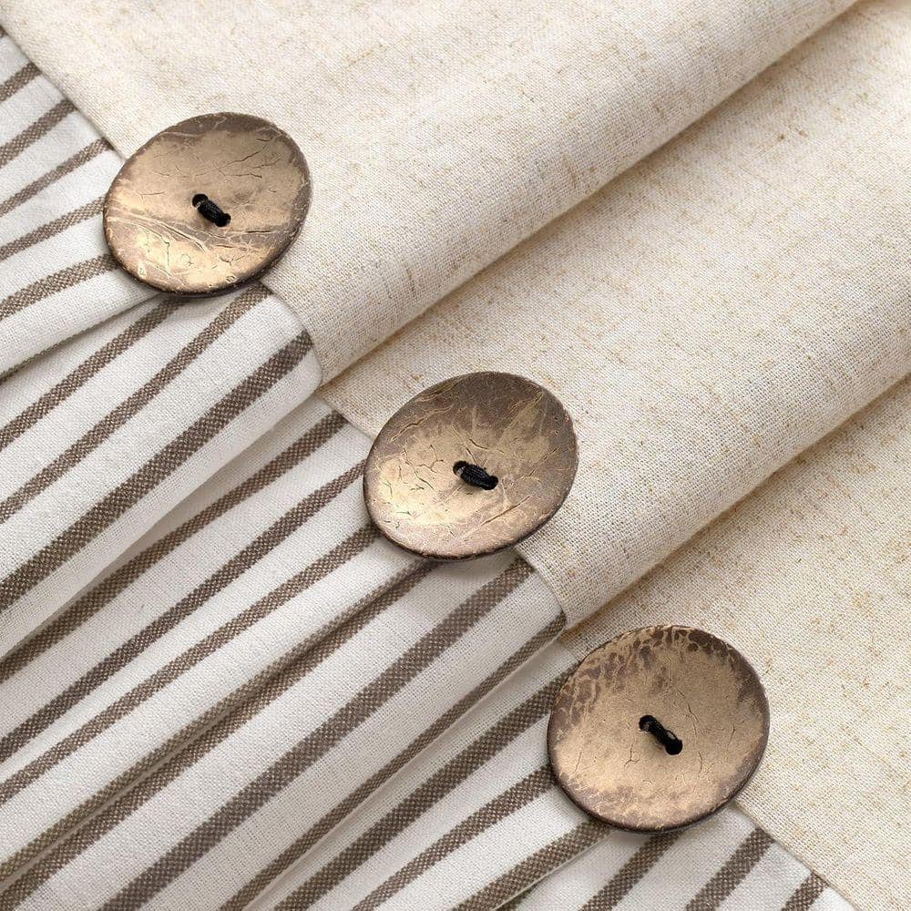 JFVKAF Linen Button 72 x 72 Shower Curtain Farmhouse Beige Cotton Blend Woven Fabric Pleated Brown Stripe Country Style (3)