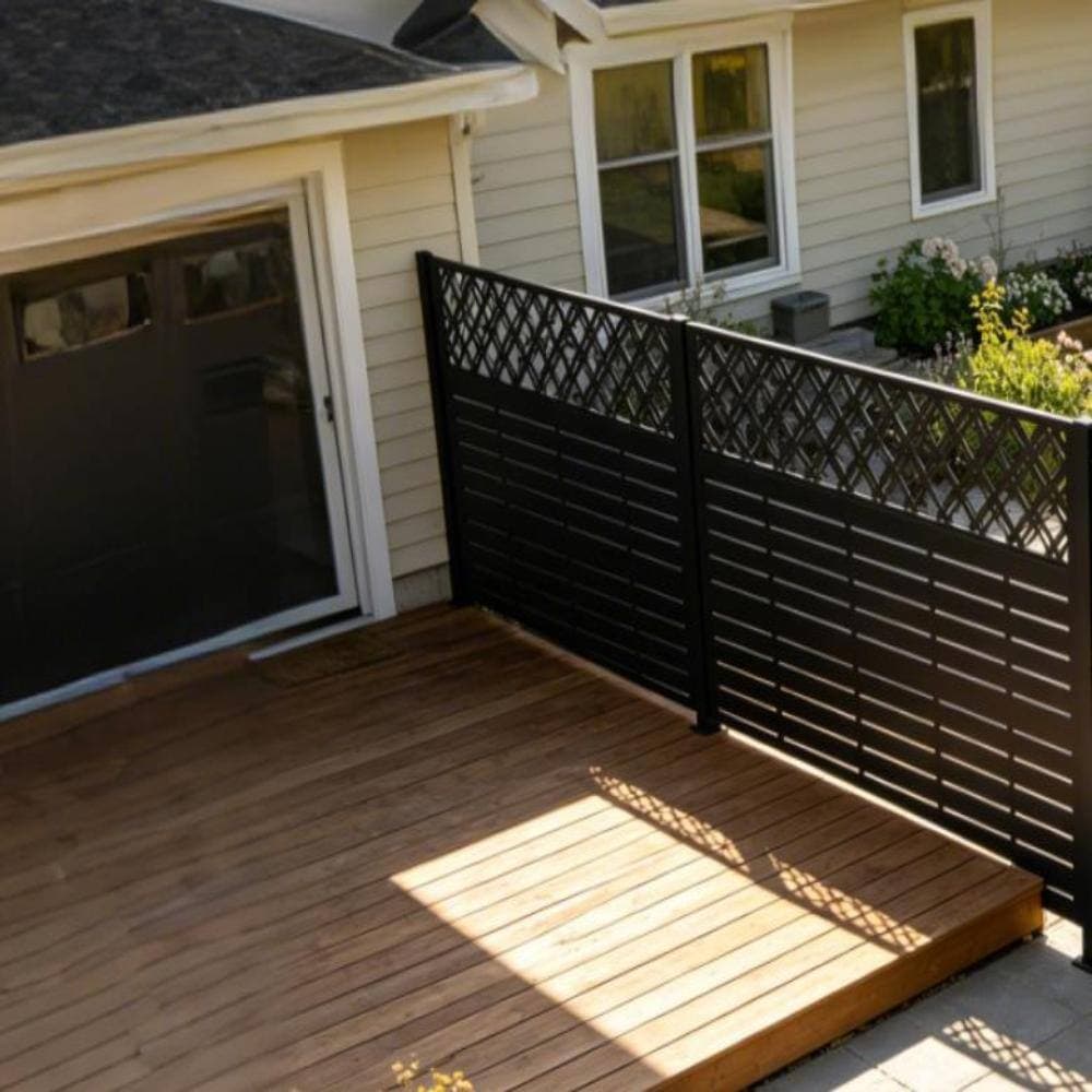 Unbranded 47.3 in. H x 48 in. W Rhombus Black Metal Outdoor Privacy Screen Set of 2, Air Conditioner Fence (3)