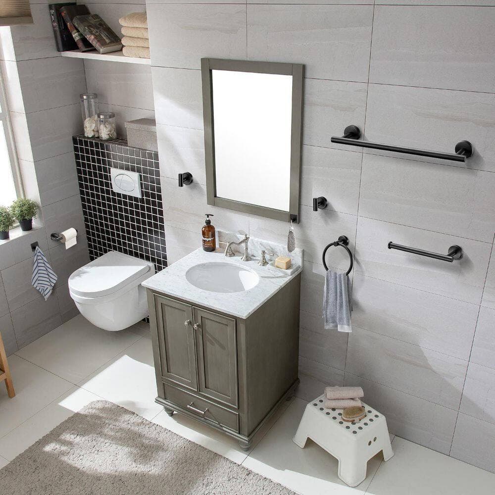 LANDOLT 9-Piece Bath Hardware Set in Stainless Steel with Towel Bar Toilet Paper Holder Towel Ring and Hooks Matte Black (2)