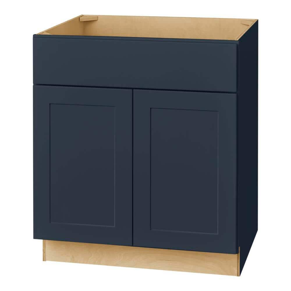 Hampton Bay Avondale 33 in. W x 24 in. D x 34.5 in. H Ready to Assemble Plywood Shaker Sink Base Kitchen Cabinet in Ink Blue
