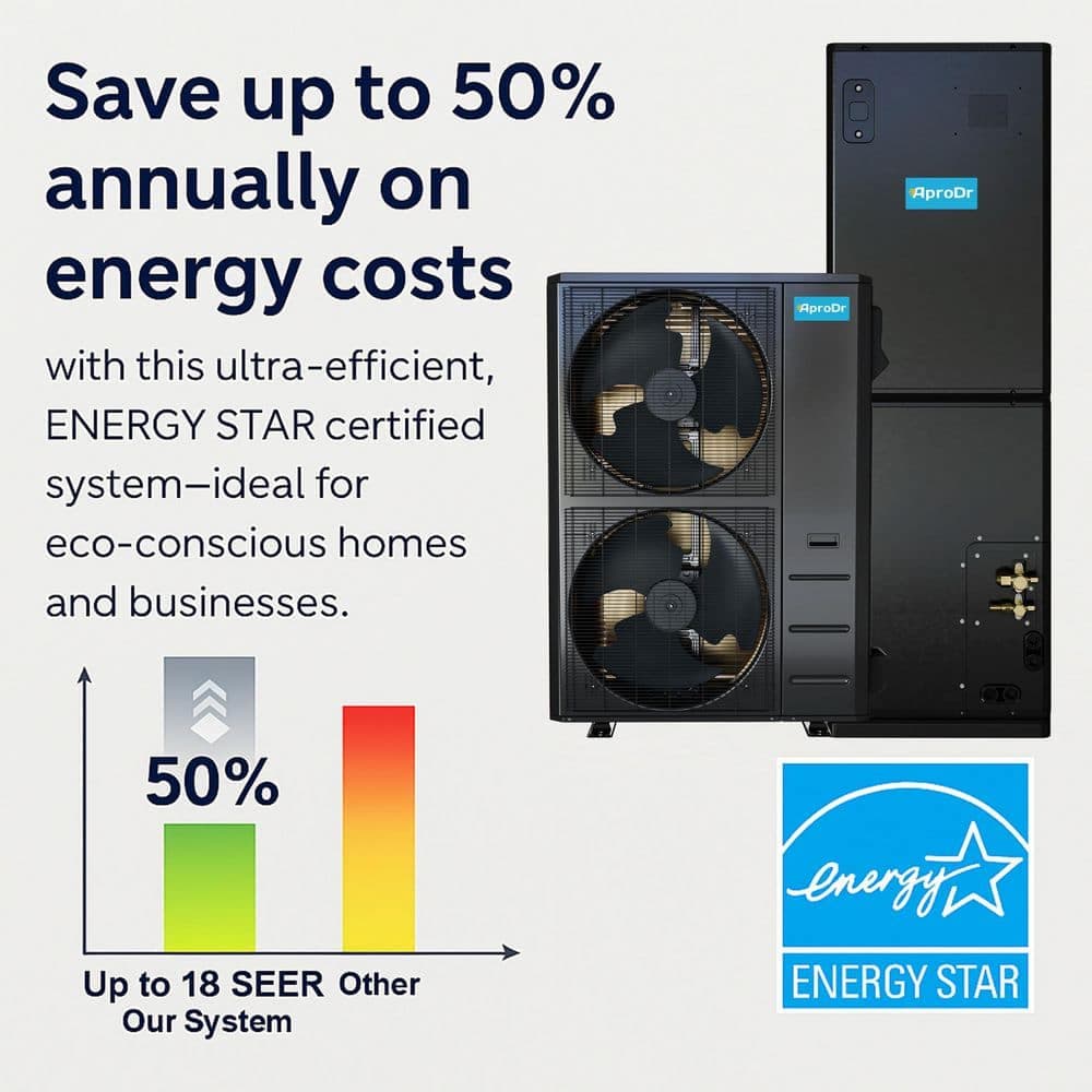 AproDr ENERGY STAR Wi-Fi 5-Ton 17.5 SEER2 60,000 BTU Inverter Ducted Split System Central AC with Heat Pump, 50Ft Lineset (3)
