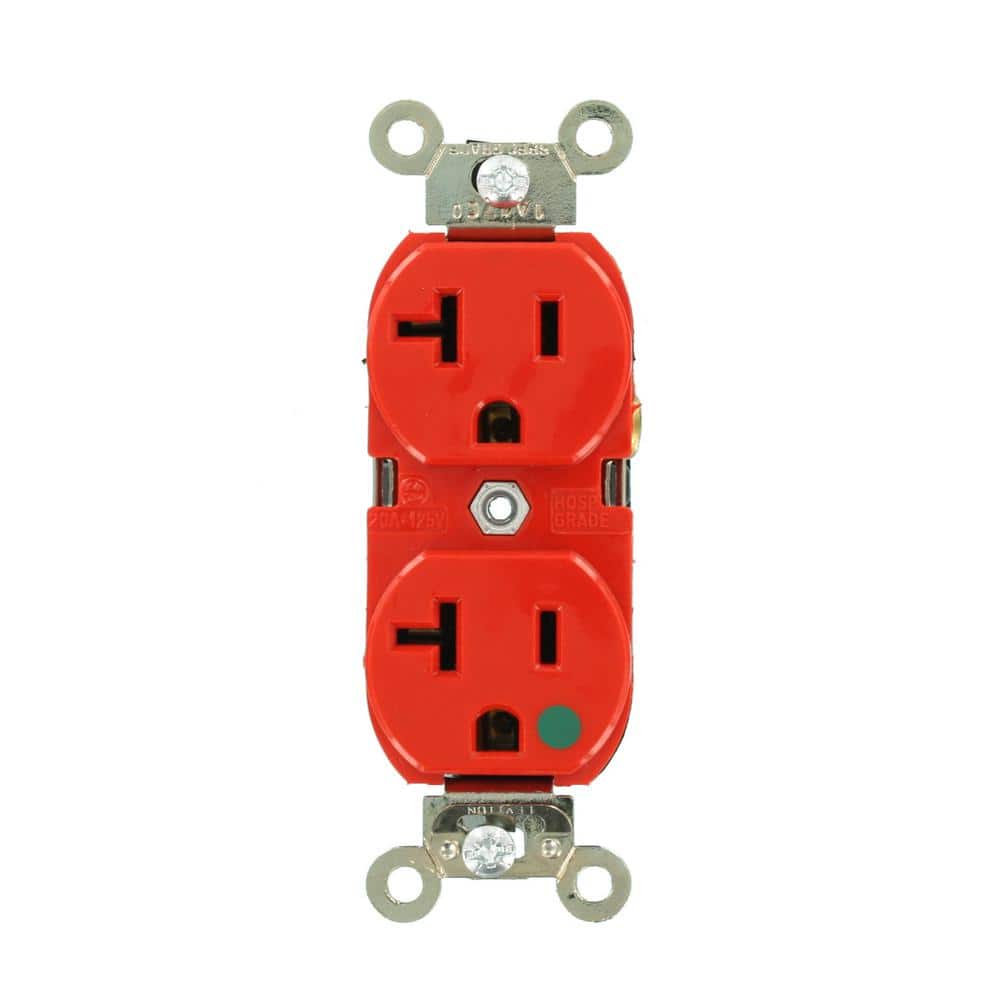 Leviton 20 Amp 125 V Hospital Grade Duplex Outlet/Receptacle, Red (1-Pack) 8300-HLR (1)