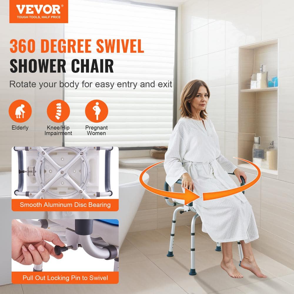 VEVOR Shower Chair 360° Swivel Tub Shower Seat with Armrests & Backrest 400 lbs. Capacity (2)