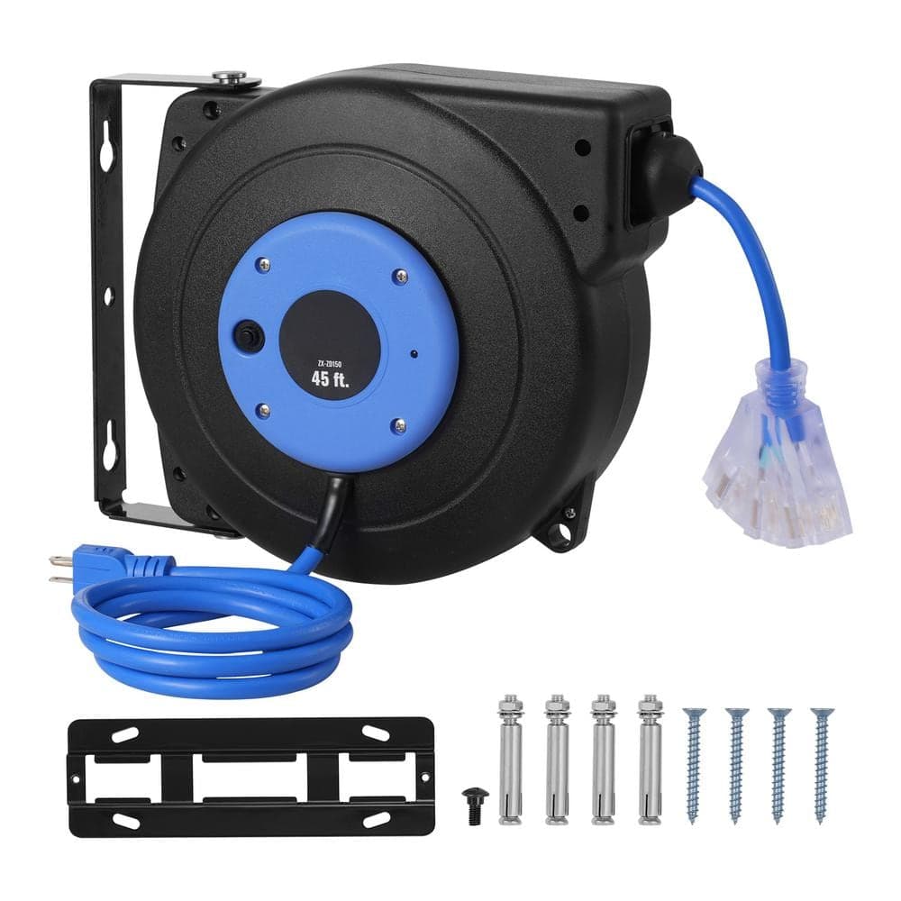 SVOPES 45 ft., 12 Gauge / 3 Conductors, 15 Amps Retractable Extension Cord Reel with 3-Outlets (1)