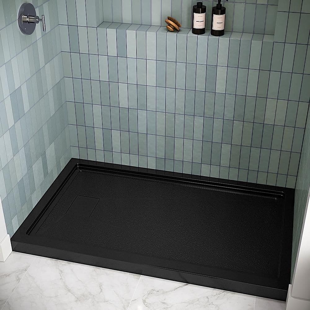 Streamline GB-2614-460-BL 60 in. x 32 in. Alcove Acrylic Shower Pan Base in Glossy Black with Left Drain, Drain Included (3)