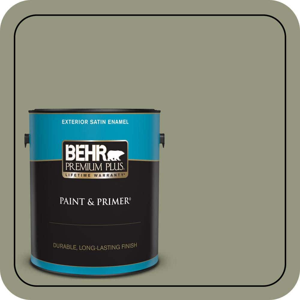 BEHR PREMIUM PLUS 1 gal. #S380-5 Milkweed Pod Satin Enamel Exterior Paint & Primer