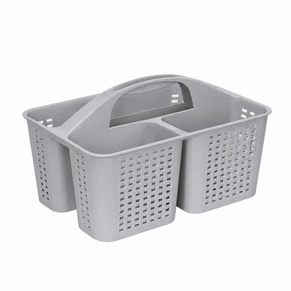Unbranded Portable Plastic Shower Caddy Organizer Tote Brushed Nickel 3-Compartments Drainage Holes Bathroom (1)