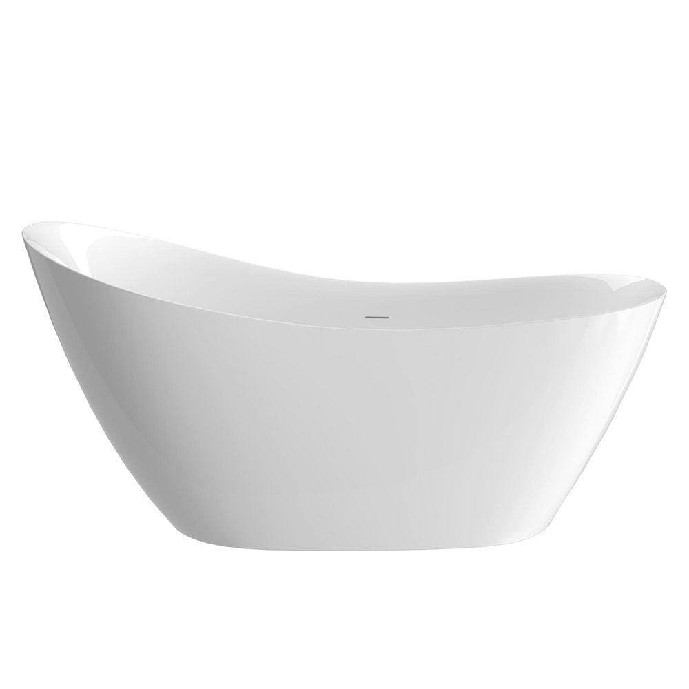 NTQ 51 in. x 28.3 in. Soaking Bathtub Acrylic Single Slipper Stand Alone Tubs Oval Free Standing Tub Freestanding in White (1)