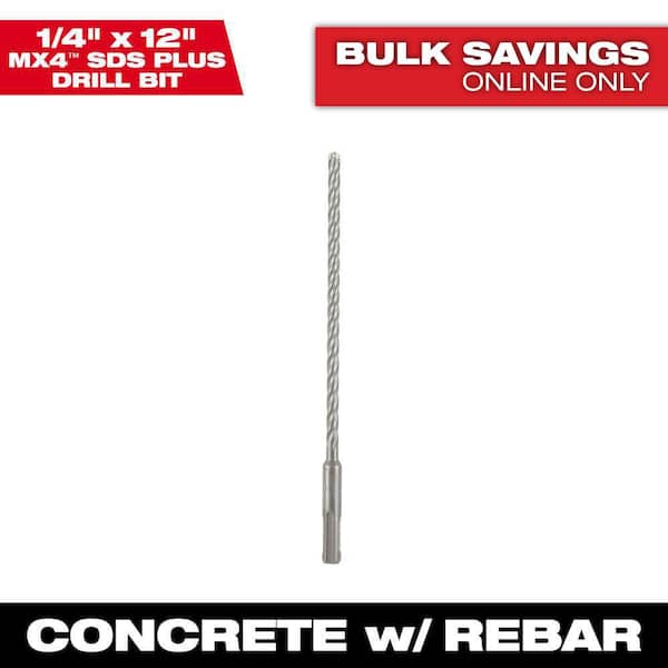 Milwaukee 1/4 in. x 12 in. 4-Cutter SDS-PLUS Carbide Drill Bit (2)