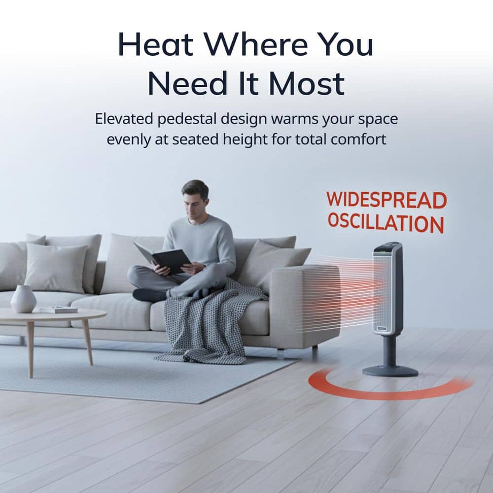 Lasko 1500W 29 in. Gray Electric Pedestal Ceramic Oscillating Space Heater with Digital Display and Remote Control (3)