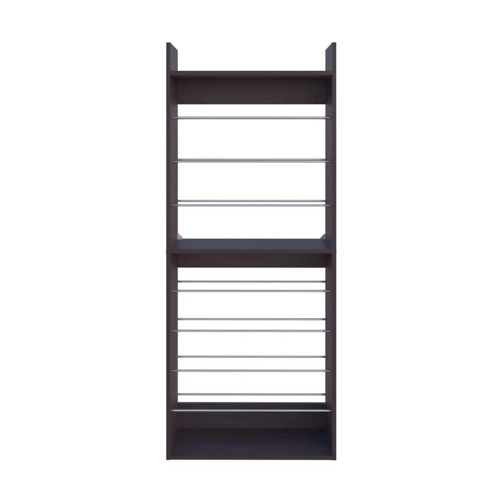 Tahanbath 9.8 in W x 24.8 in D x 61 in H Brown 10-Shelf Standard Bookcase Linen Cabinet with Metal Rails and Multi-Tier Shelves (1)