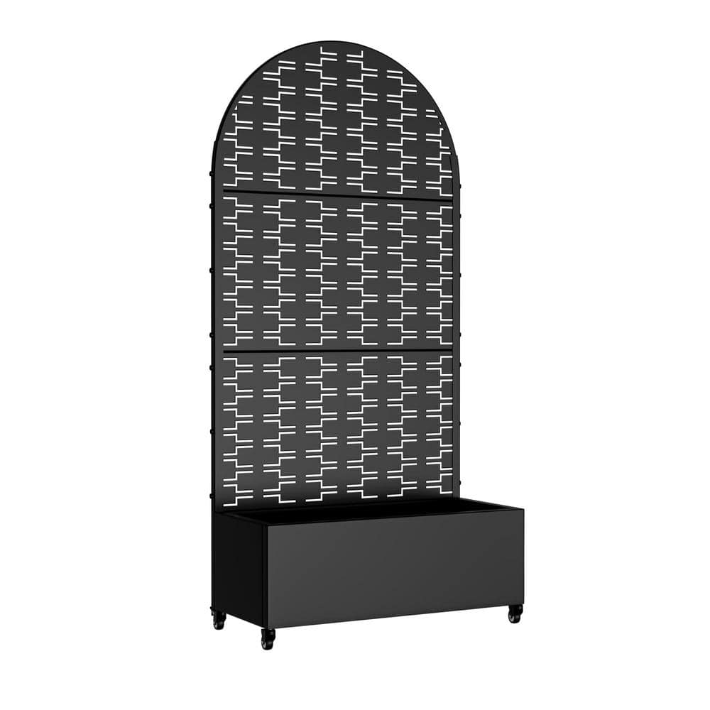 Dovelina Large 35 in. x 72 in. Arch Black Metal Raised Garden Bed Planter Box with Trellis and Caster (2)