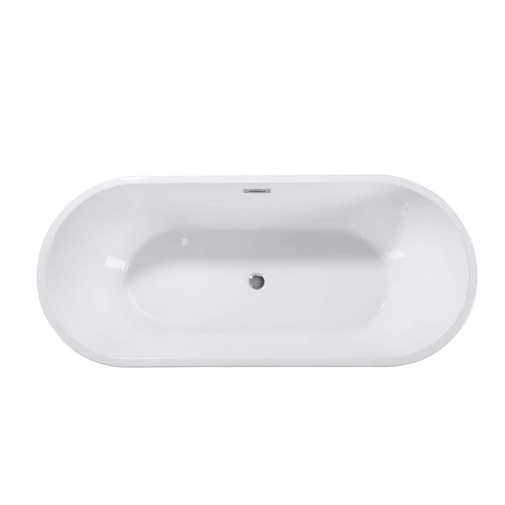 Unbranded 55 in. Acrylic Freestanding Bathtub, Stand Alone Soaking Tub, Glossy White Acrylic, Toe-Tap Chrome Drain, cUPC Certified (2)