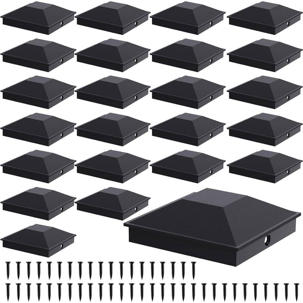 Afoxsos Black Plastic 4x4 Fence Post Caps with Frosted Finish and Screws (24-Pack) Sturdy Waterproof Deck Protection (1)