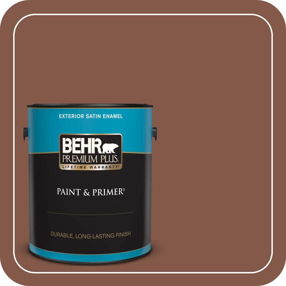 BEHR PREMIUM PLUS 1 gal. #QE-15 Iron Oxide Satin Enamel Exterior Paint & Primer