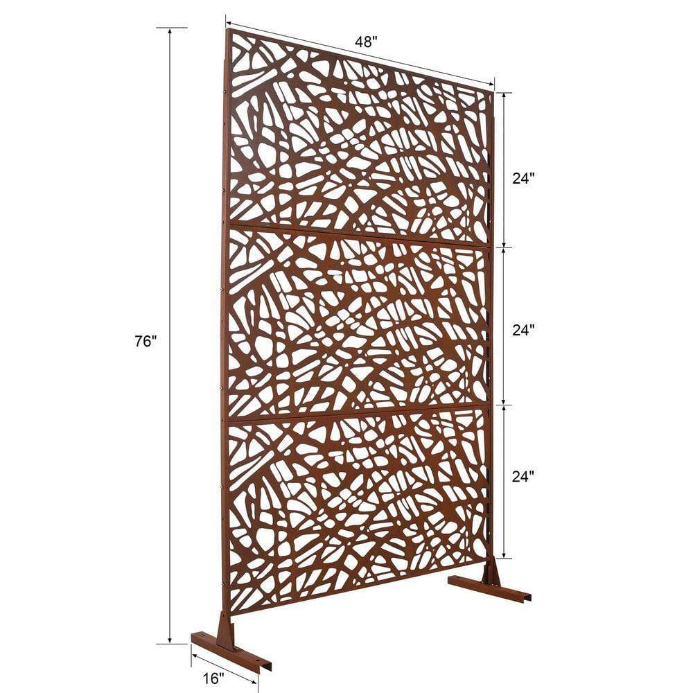 Coporesell 76 in. x 48 in. Freestanding Decorative Privacy Screen Rust Red Metal for Deck Balcony Patio (2)