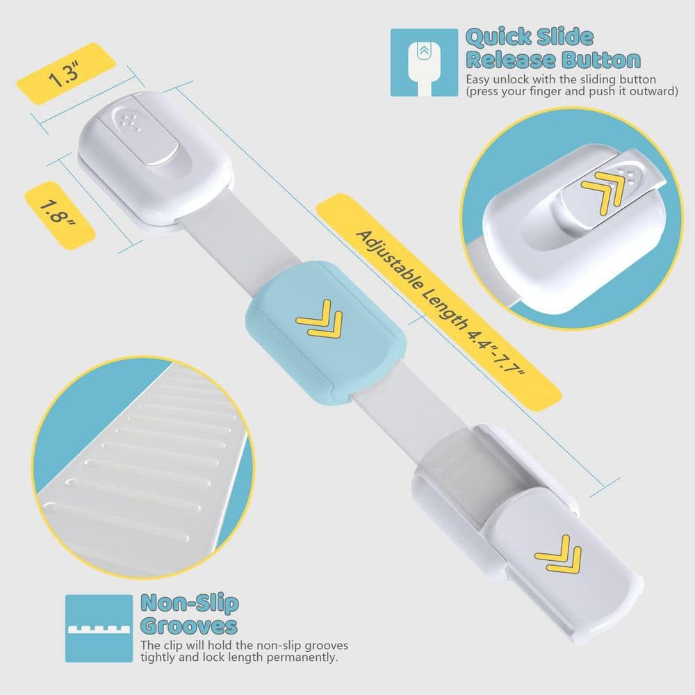 LAIFUCAM White Adjustable Magnetic Child Safety Cabinet Door Latch Strap for Drawer Catch No Drilling 14-Pack (3)
