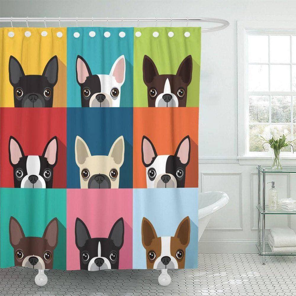 JFVKAF Brown Fun Terrier Pattern Waterproof Shower Curtain 72 x 72 in.es Polyester Fabric Set with Hooks (2)