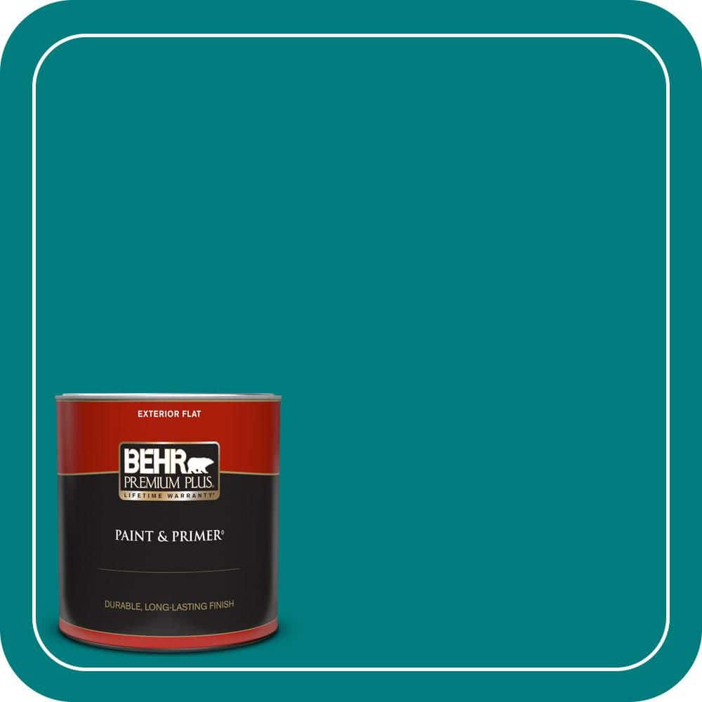 BEHR PREMIUM PLUS 1 qt. #S-G-500 Tropical Waters Flat Exterior Paint & Primer