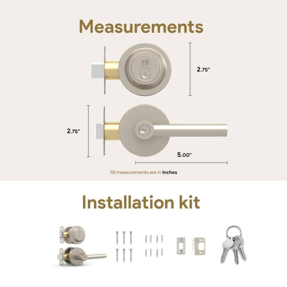 Mega Handles Ronn Entry Door Handle & Deadbolt Lock - 3 Pack, Satin Nickel (3)
