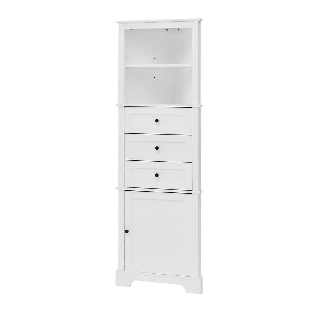 Unbranded 23 in. W 13.4 in. D 68.9 in. H MDF Freestanding Linen Cabinet with Corner, Predrilled, Crown Moulding Edg (4)