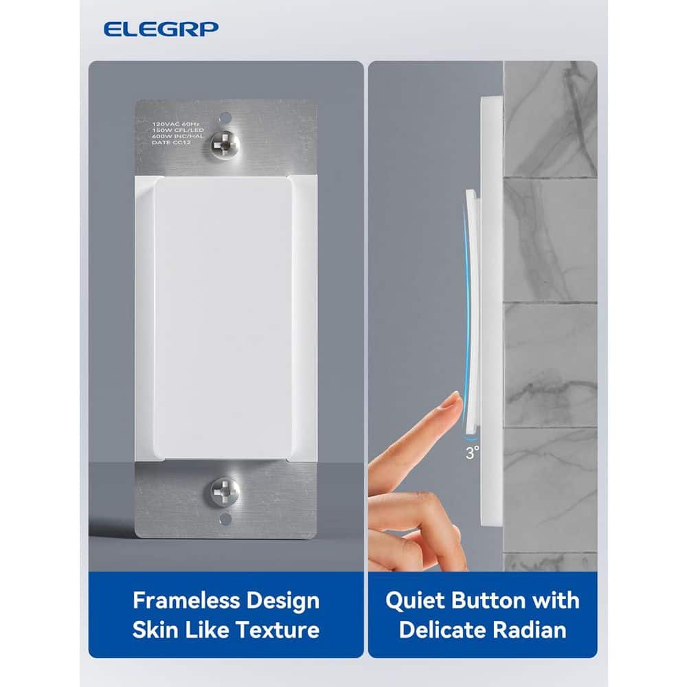 ELEGRP Smart Light Rocker Switch, Single Pole/3 Way, 2.4GHz Wi-Fi Light Switch Compatible w/Alexa & Google Assistant, White 1PC (2)