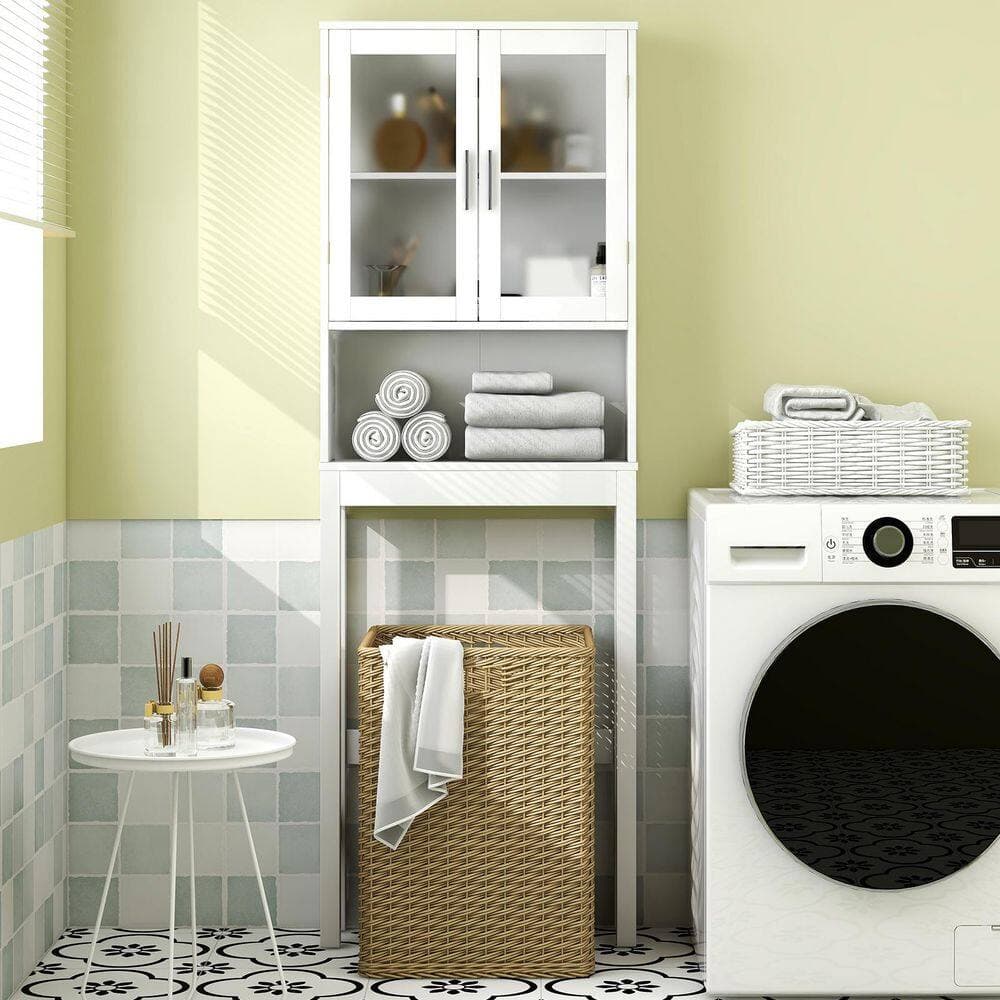 ANGELES HOME 23 in. W x 67 in. H x 7.5 in. D White Over The Toilet Storage with Adjustable Shelf (2)