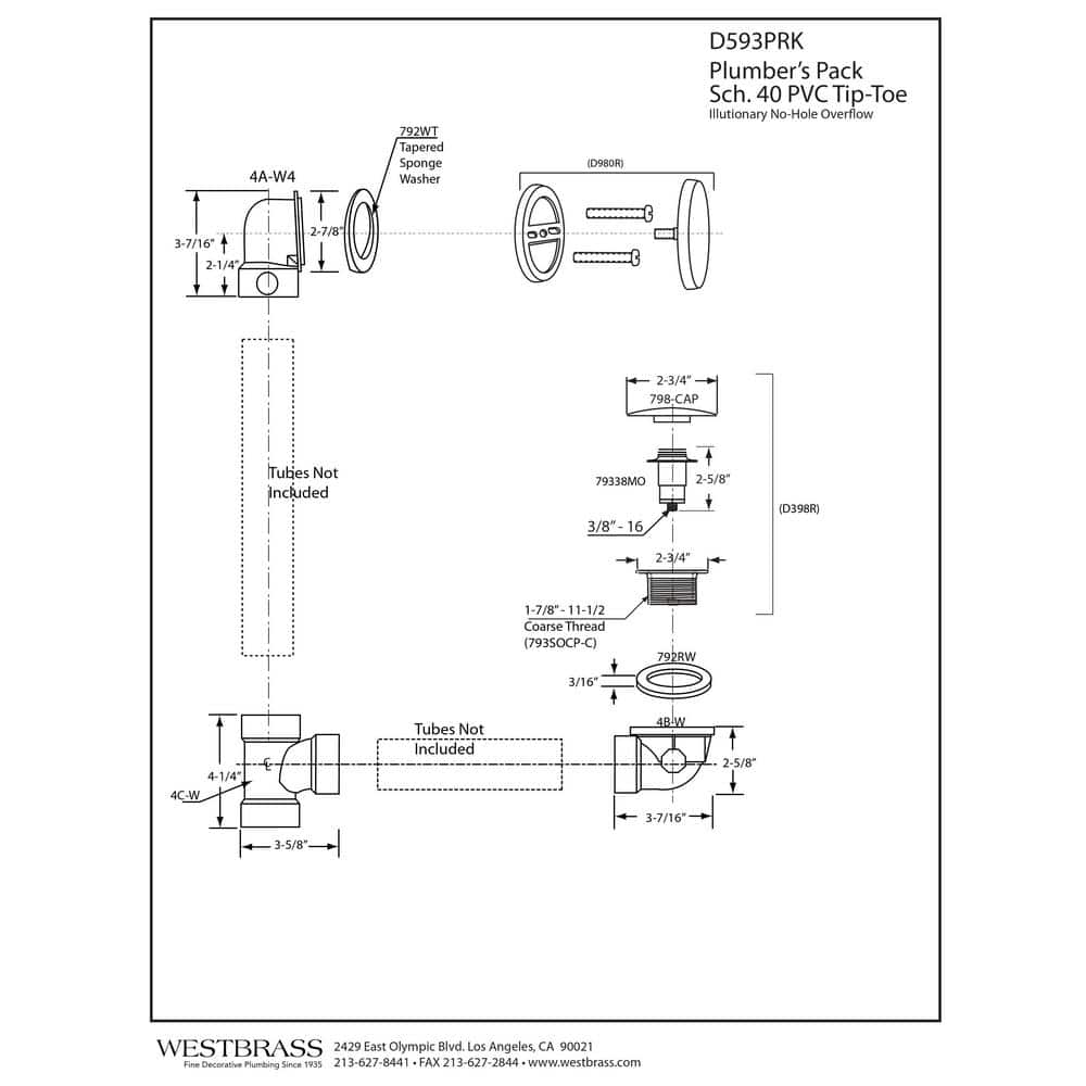 Westbrass Sch. 40 PVC Plumbers Pack with Tip-Toe Bath Drain (2)