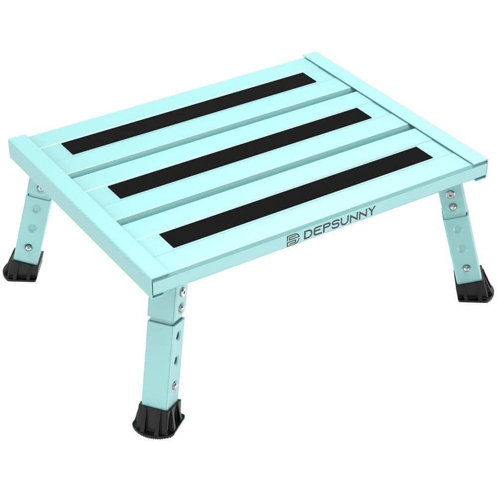 Angel Sar 1000 lbs. Green Aluminum Step Stool with Non-Slip Rubber Feet and Platform Mat, Adjustable Height Aluminum RV Step (1)