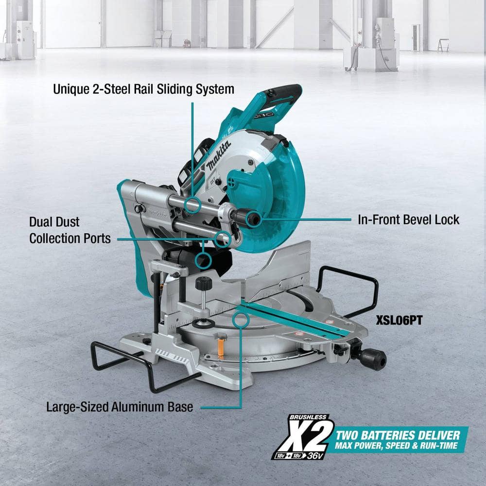 Makita 18V 5.0Ah X2 LXT Lithium-Ion (36V) Brushless Cordless 10 in. Dual-Bevel Sliding Compound Miter Saw with Laser Kit (3)