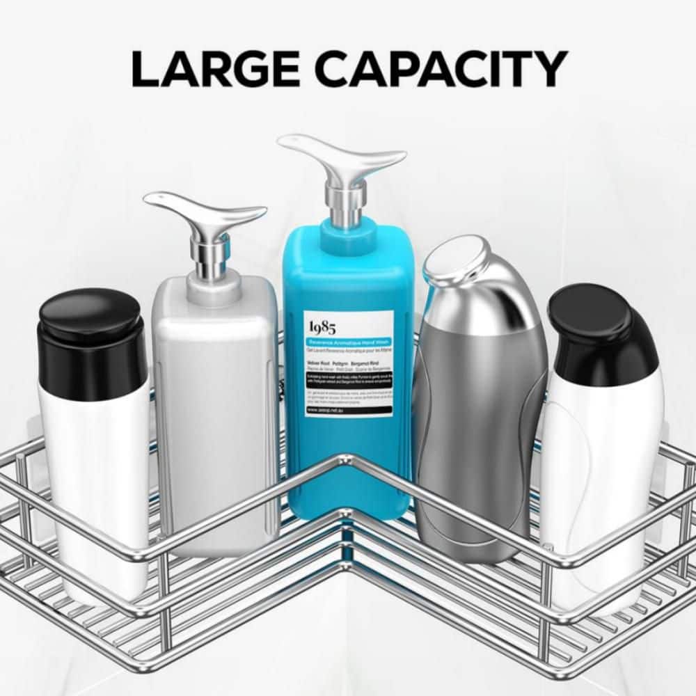 Wudkey Rustproof Wall Mount Heavy-Duty Shower Caddy in Polished Silver, Basket Rack with Hooks, Rust Proof for Bathroom Shelf (3)