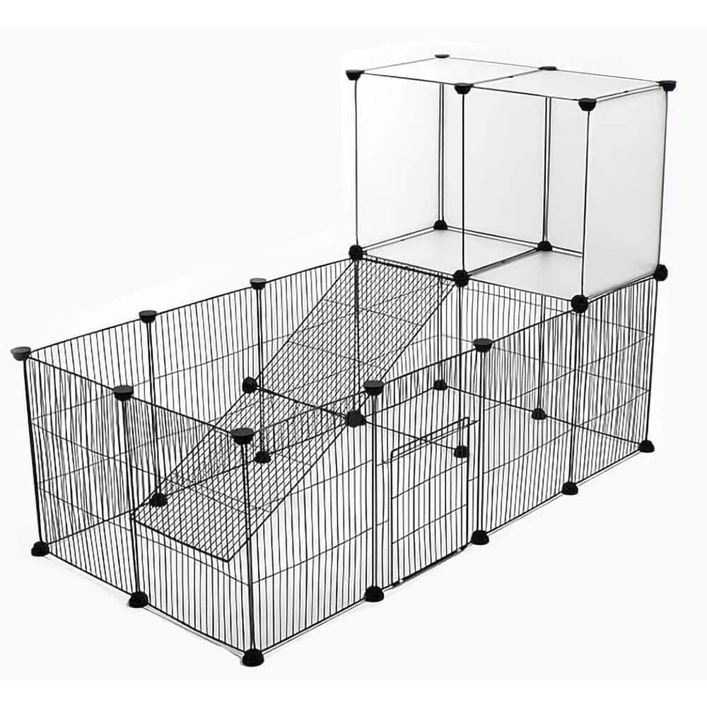 KIWDZFU 24 Panels Small Animal Playpen Indoor Outdoor Metal Wire Fence with Waterproof Mat for Guinea Pigs Puppies Chicken (1)