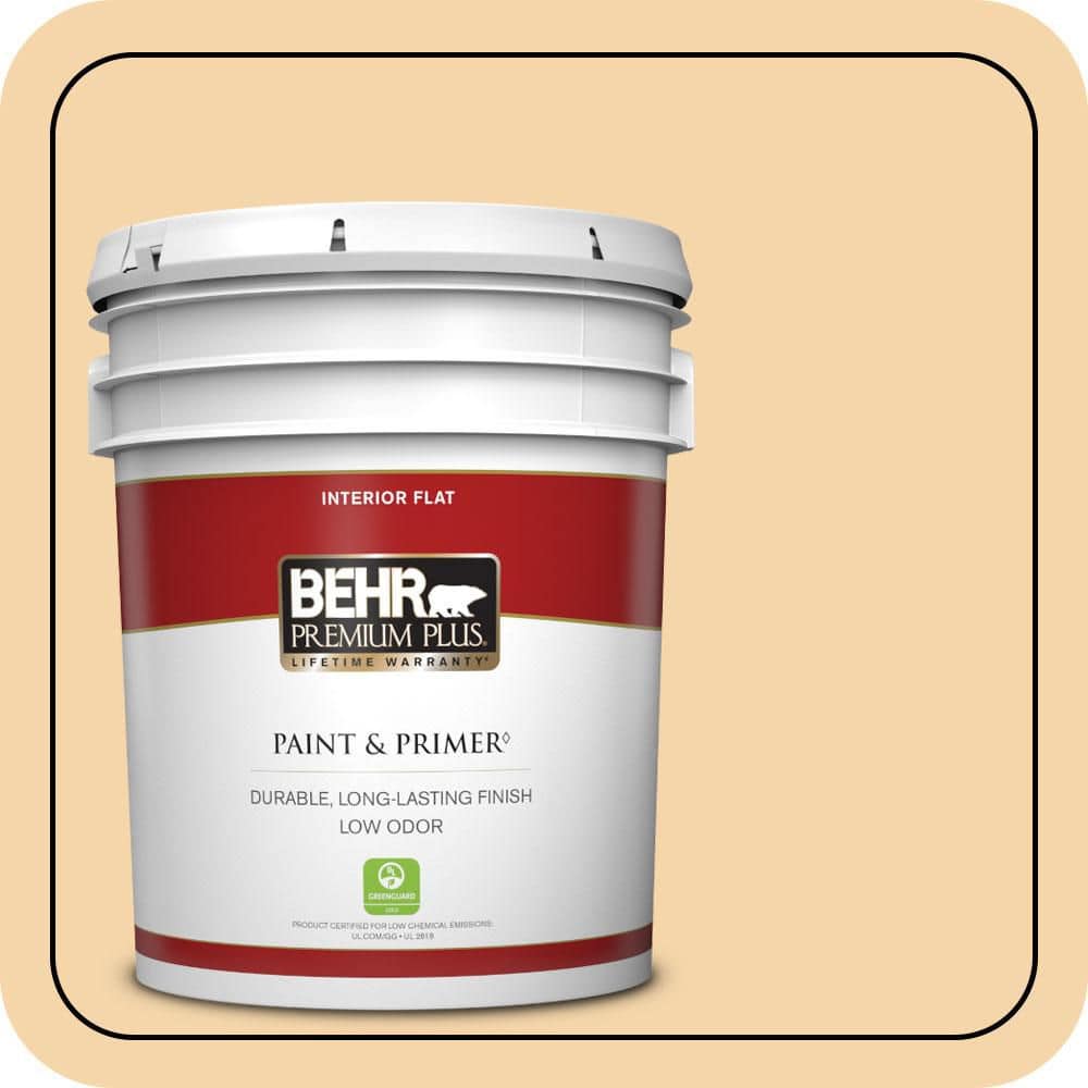 BEHR PREMIUM PLUS 5 gal. #PPU6-08 Pale Honey Flat Low Odor Interior Paint & Primer