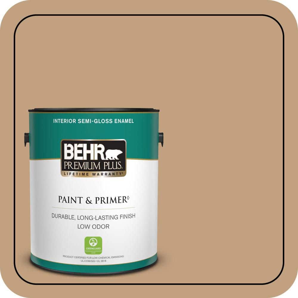 BEHR PREMIUM PLUS 1 gal. #S280-4 Real Cork Semi-Gloss Enamel Low Odor Interior Paint & Primer