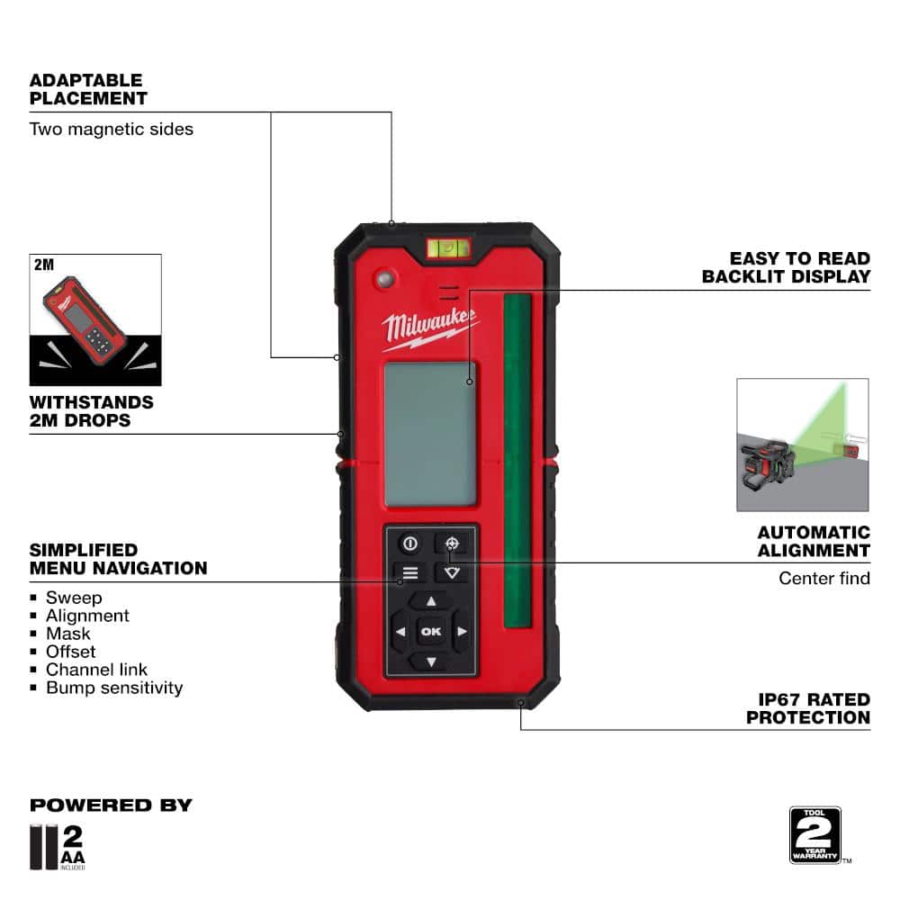 Milwaukee Green Rotary Laser Remote Control and Receiver (3)