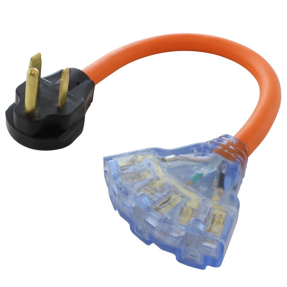 AC WORKS 1.5 ft. 50A 3-Prong Welder 6-50P Plug to (3) NEMA 6-15/20 Tri-Outlets